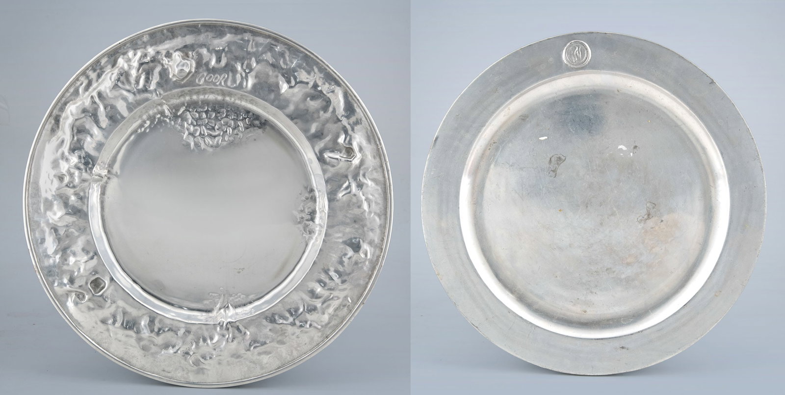 A Pair of Large Cast Aluminum Decorative Plates, Ilana Goor (b. 1936): A Pair of Large Cast Aluminum Decorative Plates, Ilana Goor (b. 1936) Signed by the artist. Diameter: 37 cm Condition: For a full condition report, please email us at: office@alma.auction.