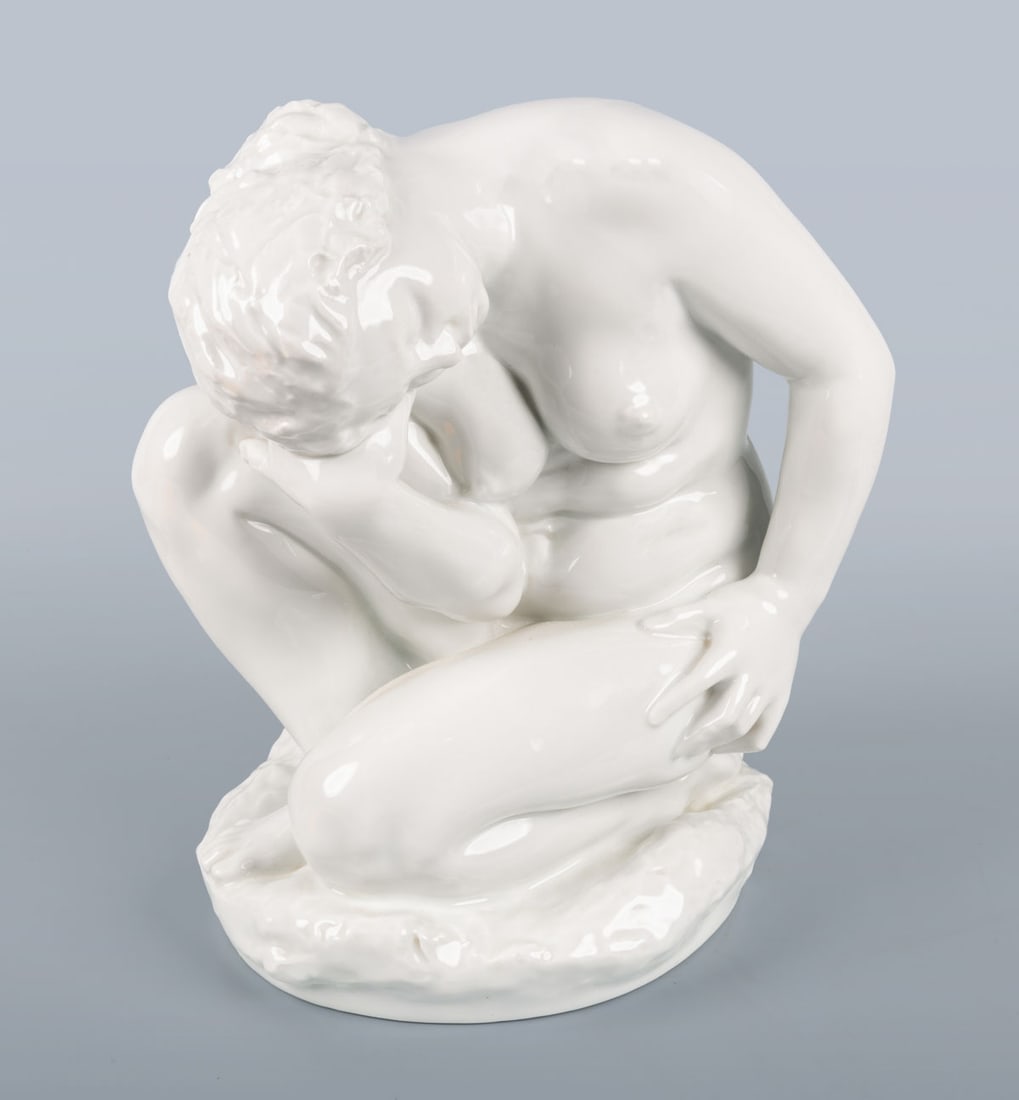 A Rosenthal Glazed White Porcelain Figure of a Seated Woman, Designed by Ernst Wenck, Germany, 1927 (1 of 5)