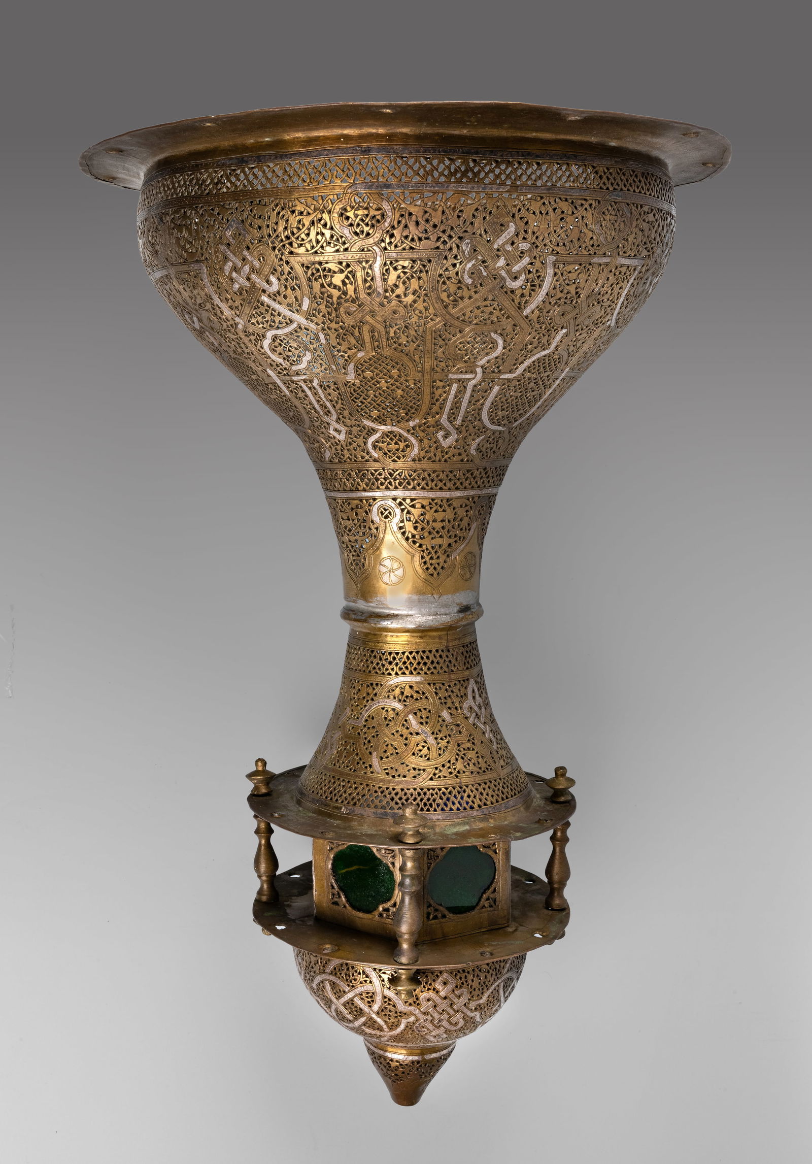 A Damascene Brass and Silver Ceiling Lamp, Syria, Late 19th Century (1 of 2)