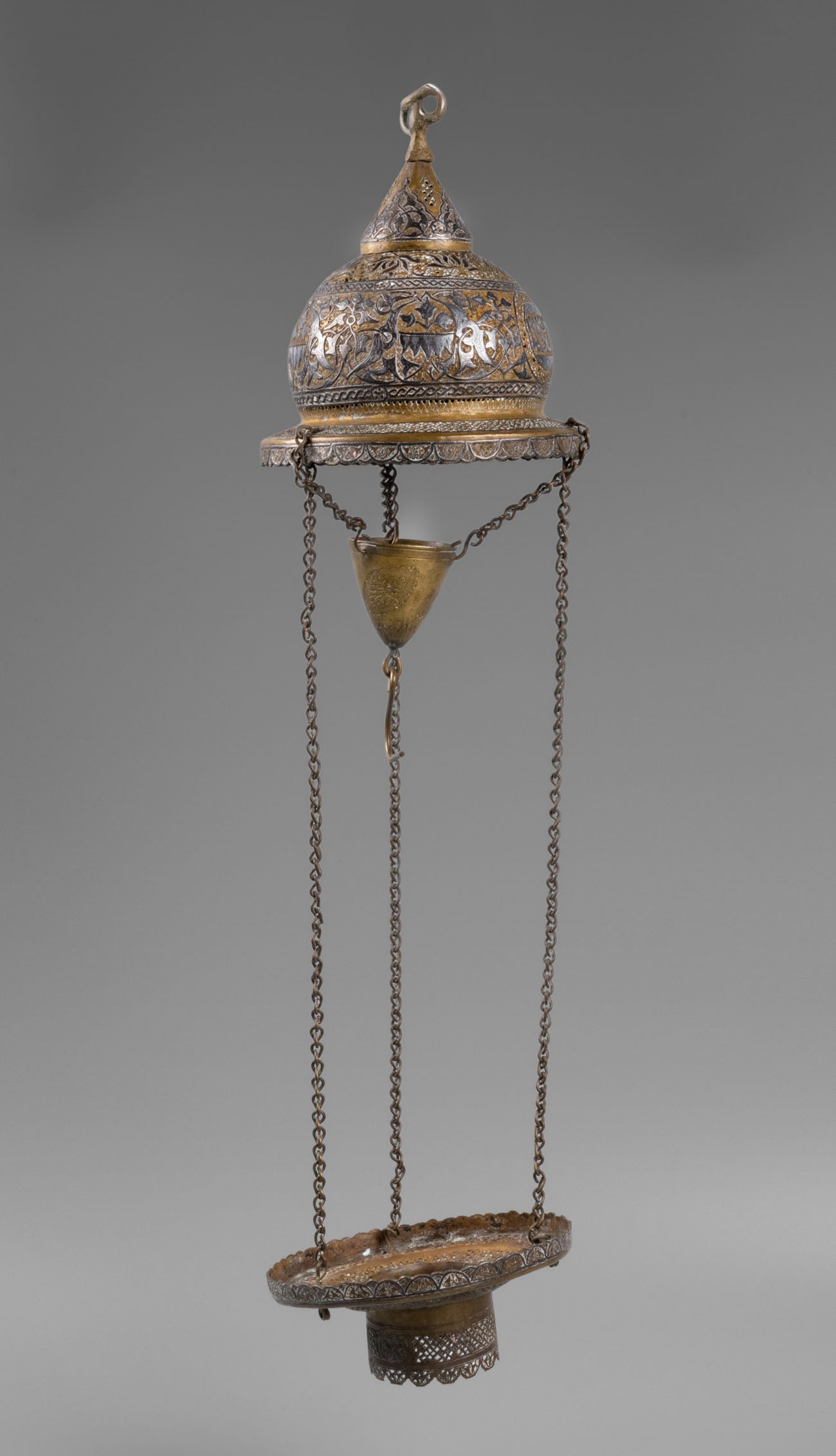 A Fine Damascene Brass and Silver Ceiling Lamp, Syria, 19th Century (1 of 2)