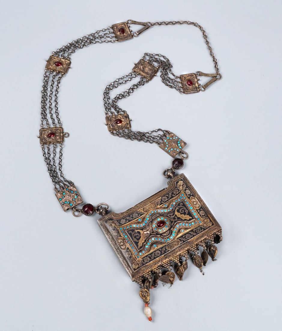 An Impressive Silver Quran Amulet Case with Niello and Turquoise Inlay, Bukhara - Uzbekistan, ca. (1 of 3)