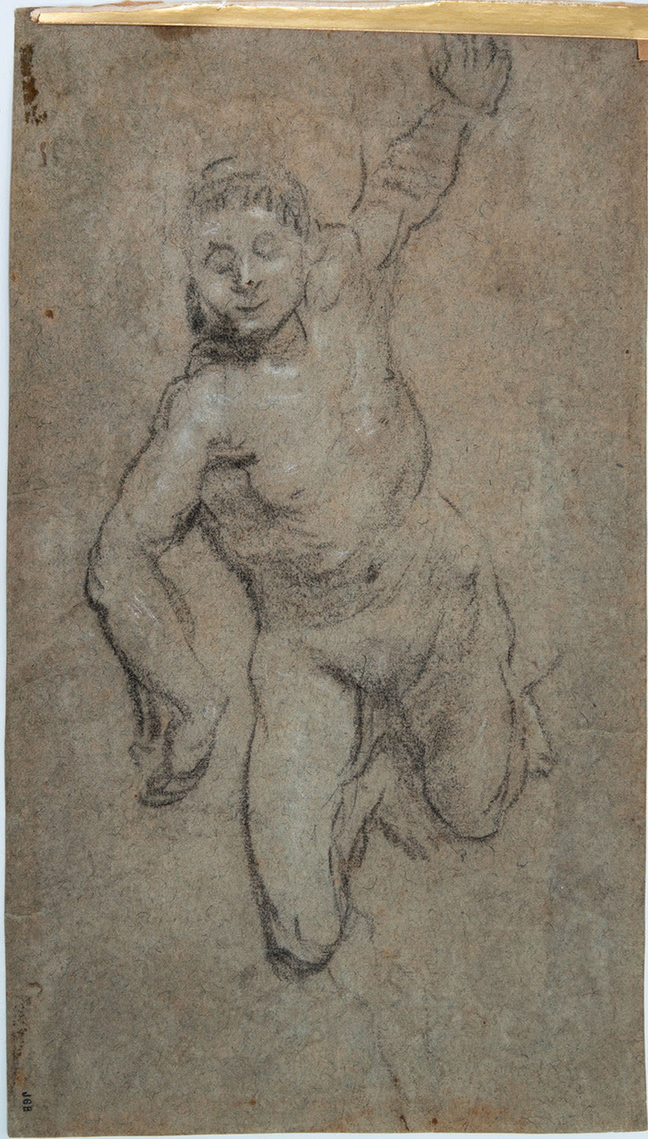 Attrib. to Domenico Tintoretto (1560-1635), Nude: Attrib. to Domenico Tintoretto (1560-1635), Nude Black and white chalk on grey paper 14.6x26 cm Initialed GB (lower right), with additional in