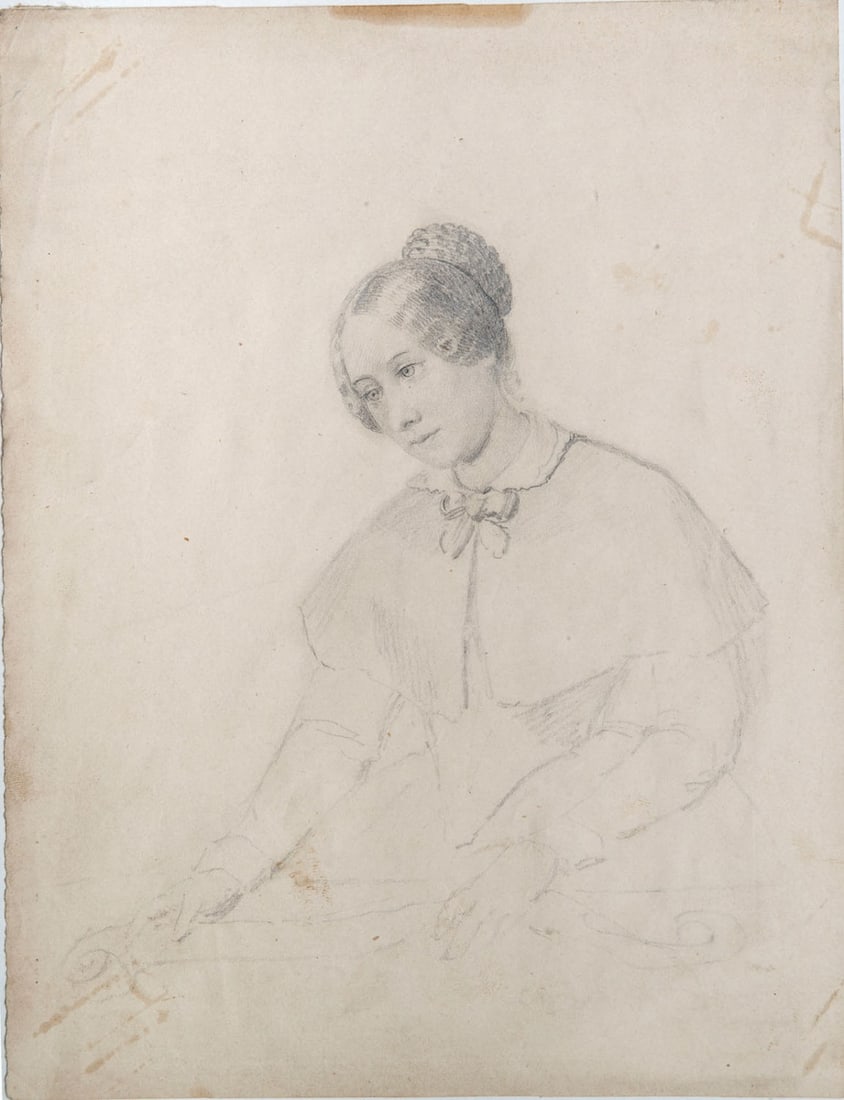 Attrib. Jean August Dominique Ingres (French 1780-1867), Seated Young Woman: Attrib. Jean August Dominique Ingres (French 1780-1867), Seated Young Woman Pencil on paper 22 x 17 cm Provenance: Jacob Epst
