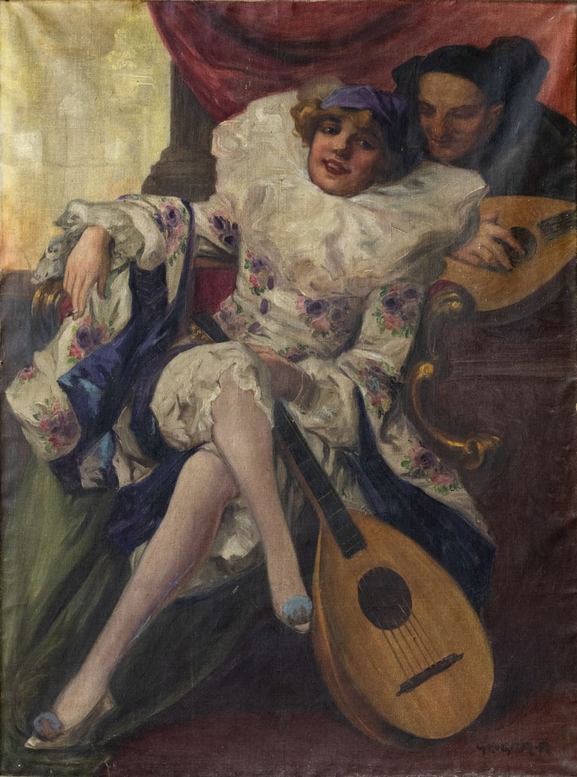 Richard Geiger (1870-1945), Masquerade Serenade: Richard Geiger (1870-1945), Masquerade Serenade Oil on canvas Signed (lower right). 76 x 99 cm