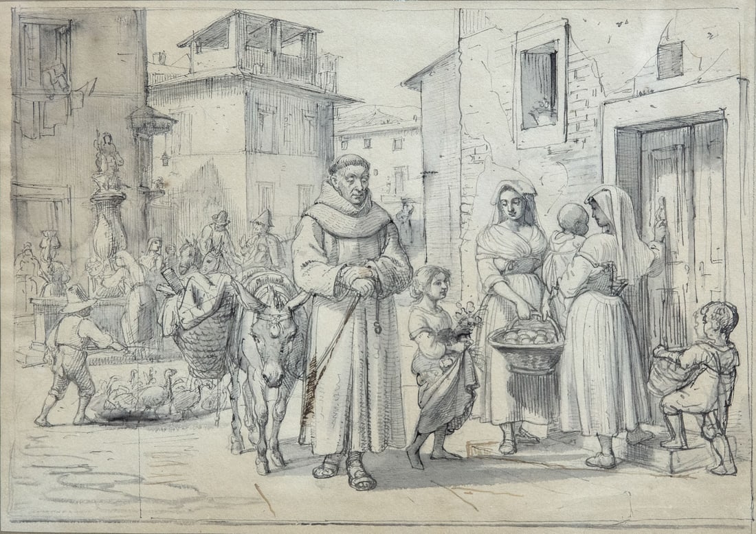 Wilhelm Marstrand (1810-1873), Monk in the Market Square (1 of 1)
