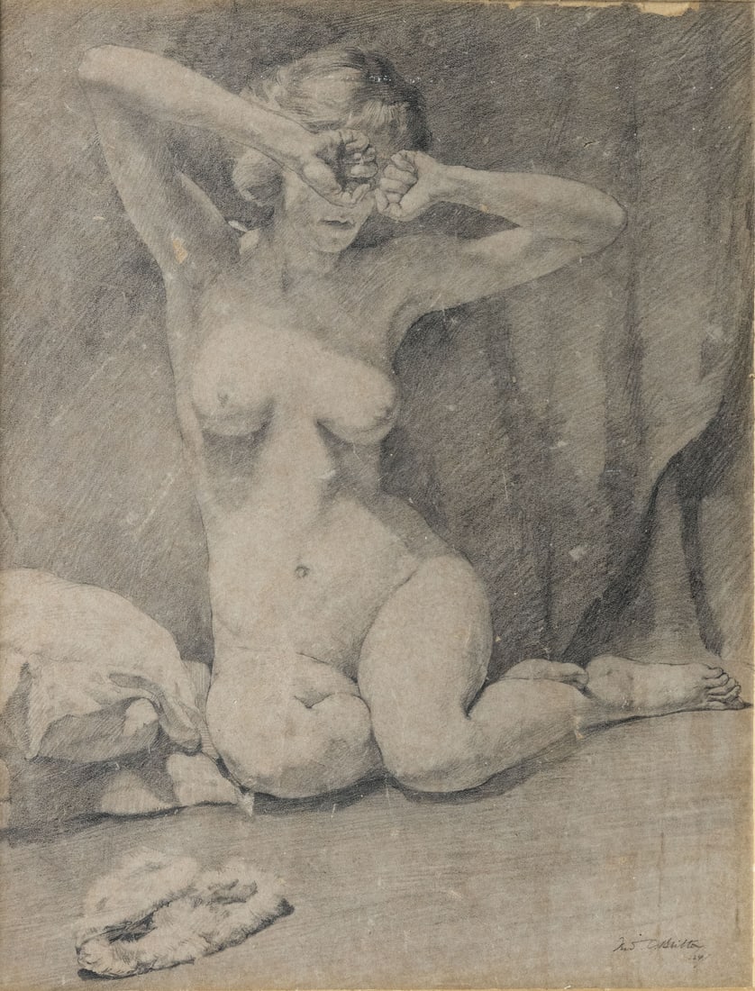 Unidentified Artist, Female Nude: Unidentified Artist, Female Nude Pencil on paper laid down on cardboard 1924 Signed and dated 24 (lower right) 31 x 24 cm Condition: For a detailed condition report