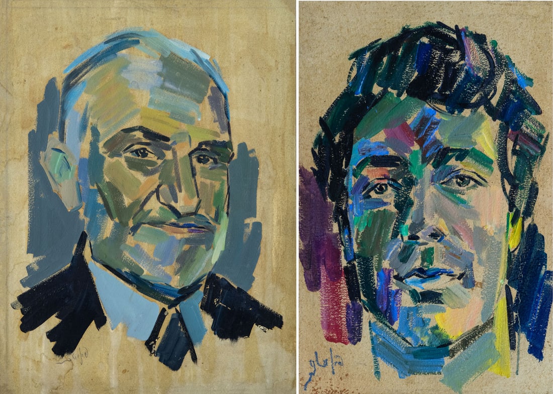 Pinchas Litvinovsky (1894-1986), Pair of Portraits: Pinchas Litvinovsky (1894-1986), Pair of Portraits Acrylic on heavy paper mounted on board Signed (lower left). 60 x 40 cm; 52