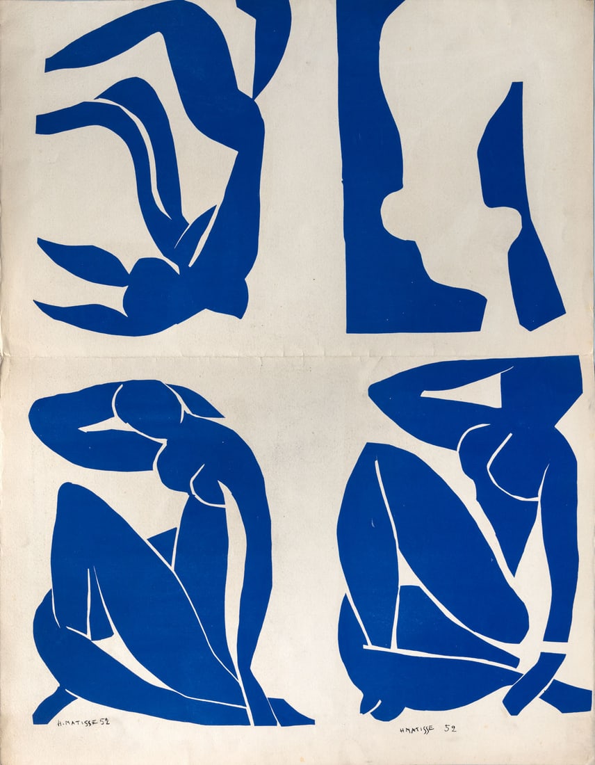 Henri Matisse (1869-1954), Double Spread of Lithographs from the Blue Nude Series: Henri Matisse (1869-1954), Double Spread of Lithographs from the Blue Nude Series Litograph in colors Including: La Chevelure Nu Bleu, Blue Nude Null, Blue Nude, and a third lithograph. Signed in the