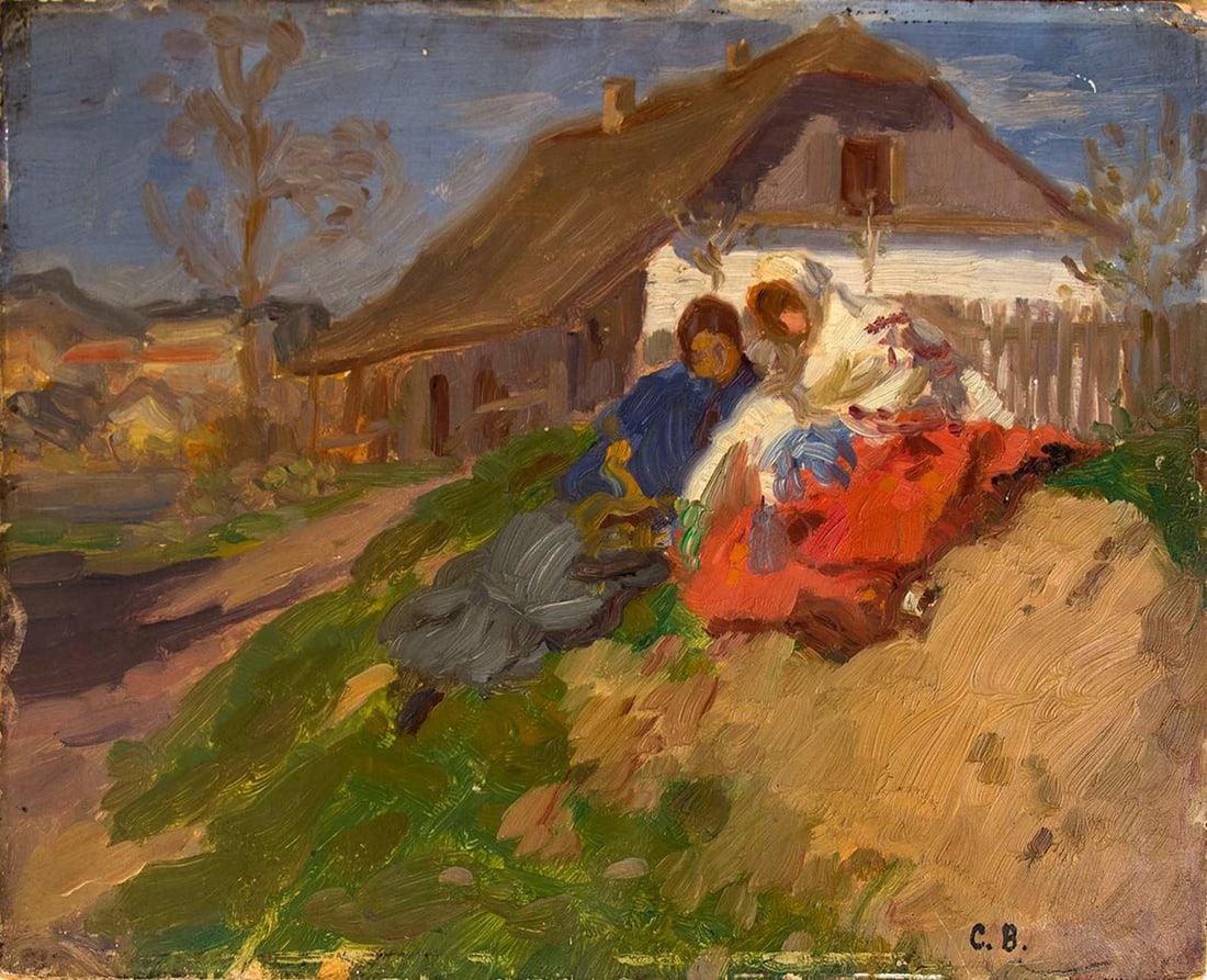 Bela Czobel (1883-1974), Female Figures in a Rustic Landscape: Bela Czobel (1883-1974), Female Figures in a Rustic Landscape Oil on panel Circa 1930 Signed in initials (lower right). 32 x 42 cm