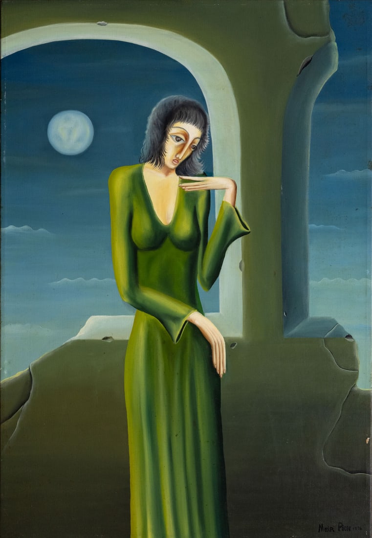 Meir Pichhadze (1955-2010), Moon over a Pensive Female Figure: Meir Pichhadze (1955-2010), Moon over a Pensive Female Figure Oil on canvas 1976 Signed and dated 1976 (lower right). 76 x 50 cm Provenance: Yaakov A