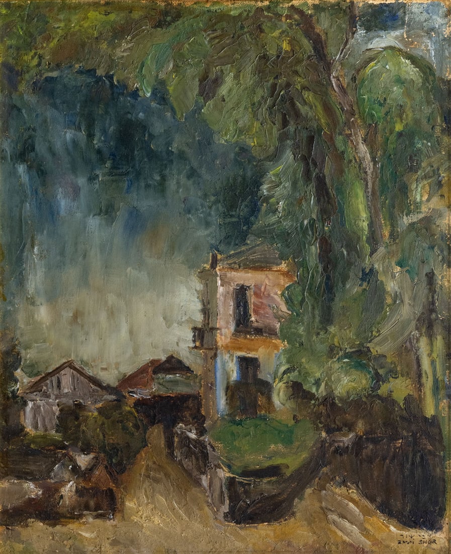 Zvi Shor (1898-1977), Tel Aviv: Zvi Shor (1898-1977), Tel Aviv Oil on canvas laid down on cardboard 1920's Signed (lower right) and accompanied by an authenticity inscription by the artist's partner (on the reverse).