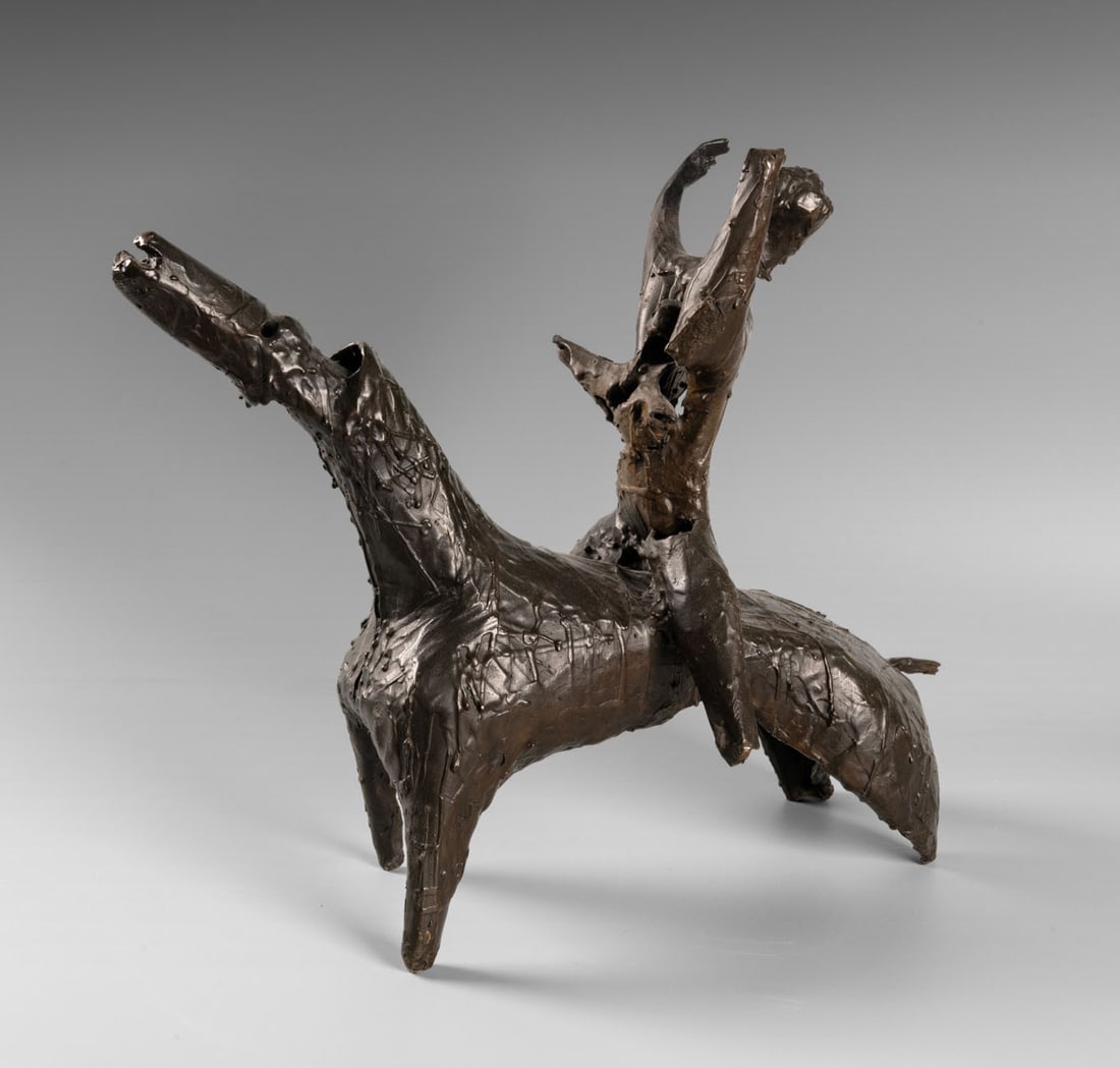 Unidentified Artist, Horse and Rider: Unidentified Artist, Horse and Rider Bronze sculpture Signed MA in Hebrew letters (on the horse's thigh). Height: 38 cm; Length: 50 cm Condition: For a detailed condition r