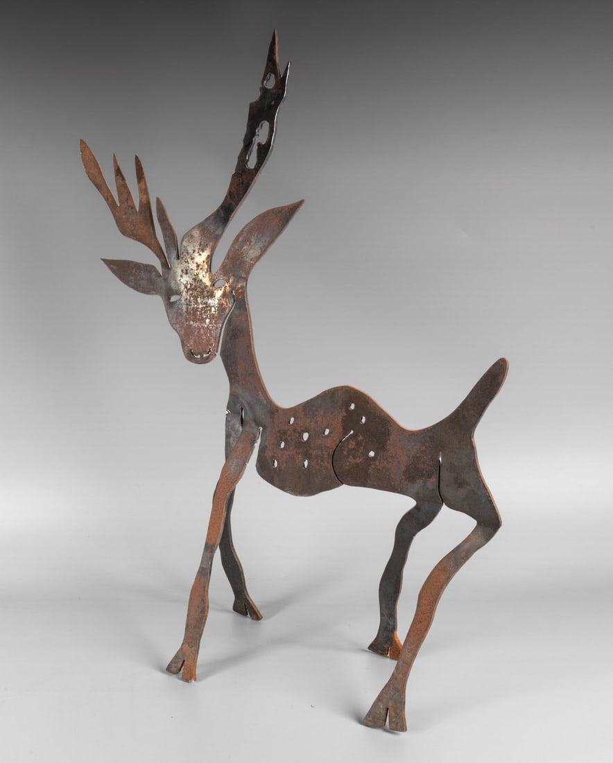 Menashe Kadishman (1932-2015), Deer: Menashe Kadishman (1932-2015), Deer Iron cut?-out sculpture Signed. 49 x 65 cm Condition