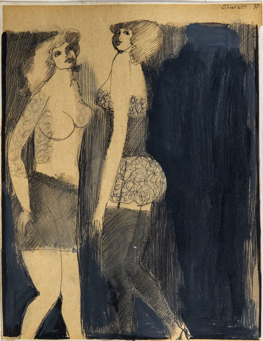 David Schneuer (1905-1988), Female Nude: David Schneuer (1905-1988), Female Nude Ink on paper, mounted on cardboard 1977 Signed and dated 1977 (upper right). <