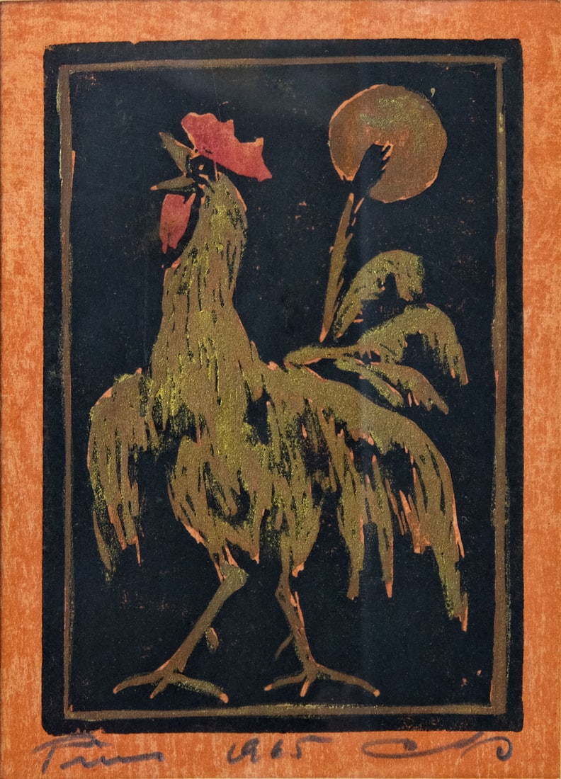 Jacob Pins (1917-2005), The Golden Cockerel: Jacob Pins (1917-2005), The Golden Cockerel Hand-colored woodcut Signed and dated (lower edge), 1965. 10 x 14 cm