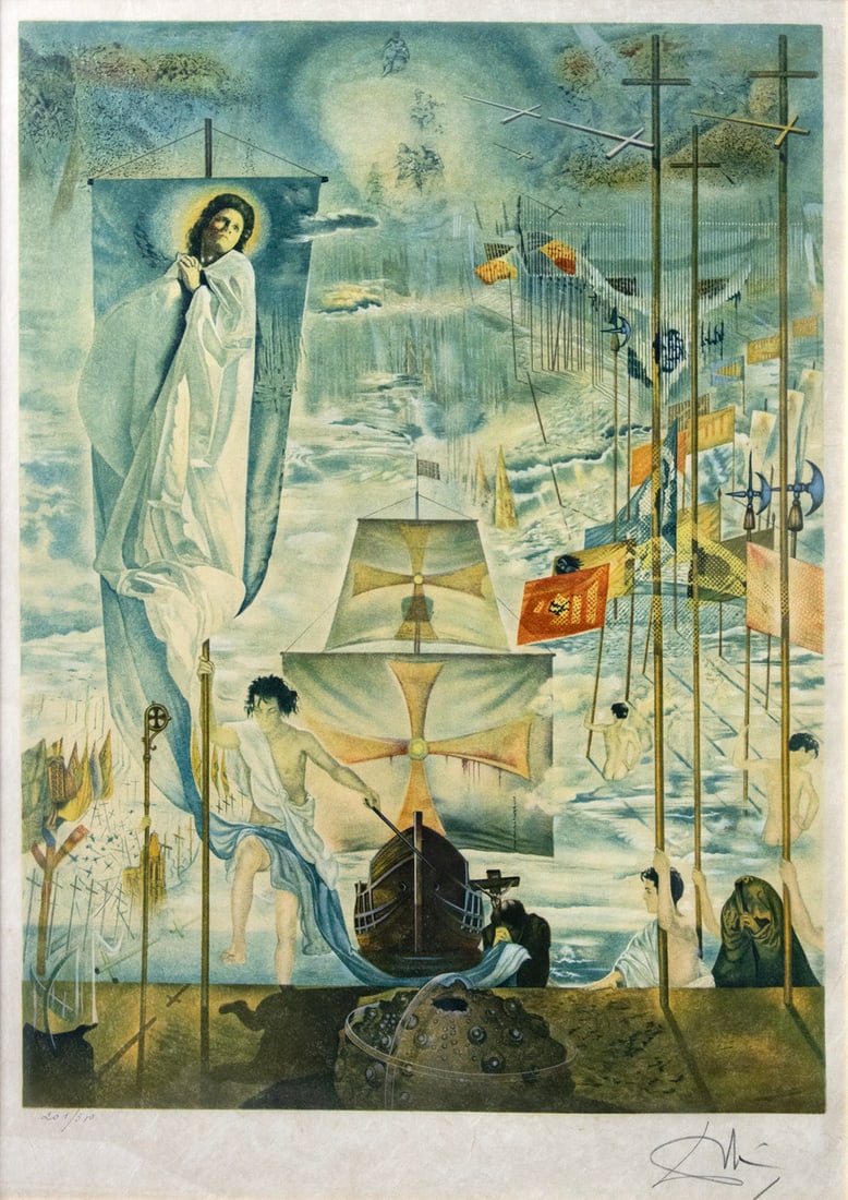 Salvador Dali (1904-1989), Discovery of America by Christopher Columbus: Salvador Dali (1904-1989), Discovery of America by Christopher Columbus Lithograph in colors Signed in pencil (lower right) and numbered 201/310 (lower left). 85 x 61 cm Condition: For a