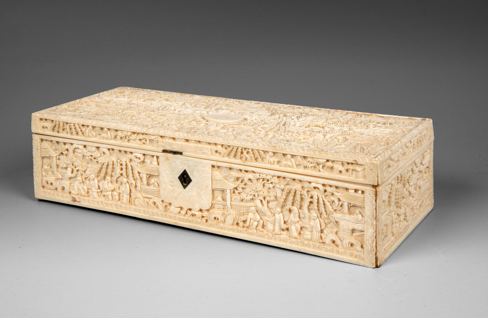 A Carved Organic Material Lidded Box, China, 19th Century (1 of 4)