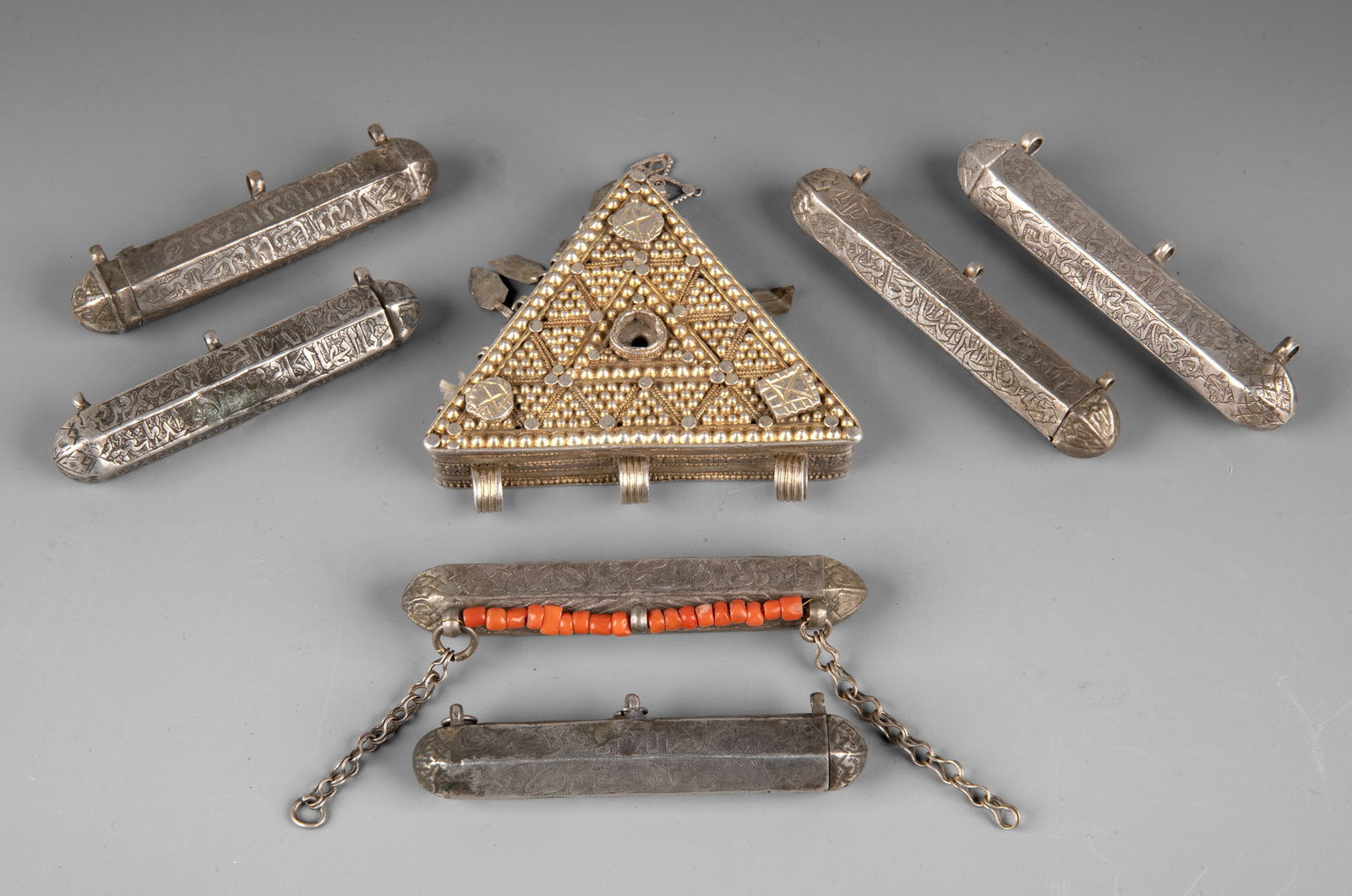 A Lot of Six Islamic Silver Amulet Cases and Pendants, Late 19th Century (1 of 1)
