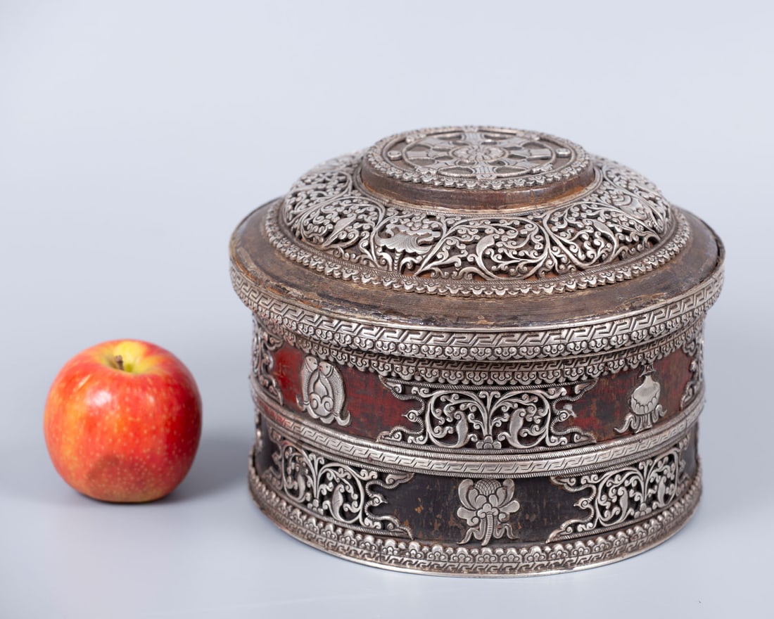 A Silver-Inlaid Wooden Box, Tibet, Late 19th Early 20th Century (1 of 5)