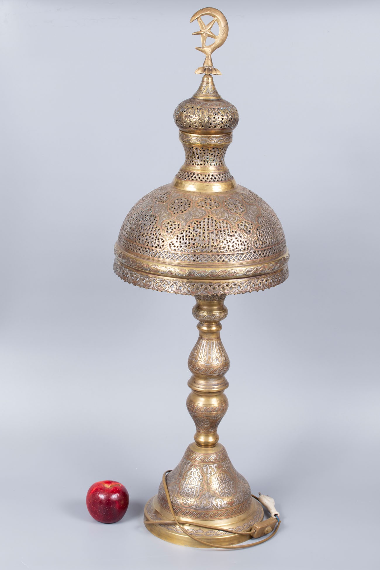 A Damascene Brass Silver and Copper Inlay Mosque Lamp, Syria, (1 of 4)