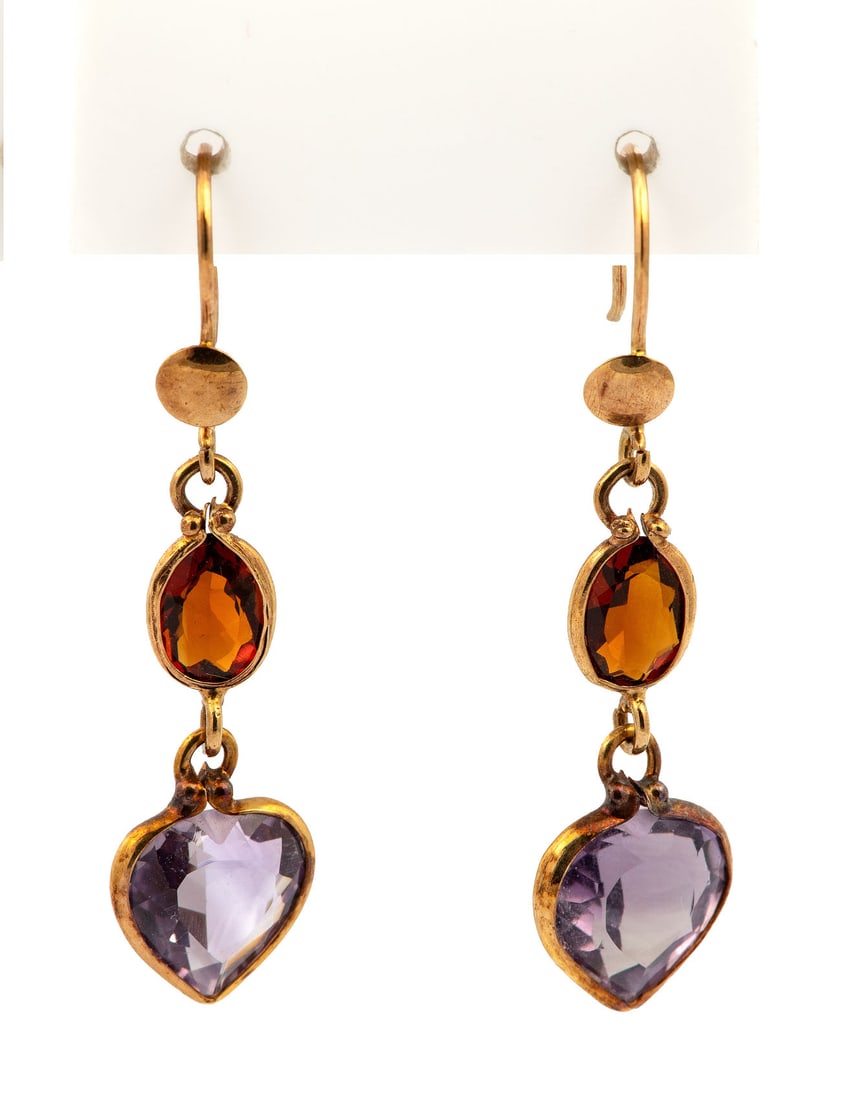 A Pair of 14K Yellow Gold Amethyst and Citrine Earrings (1 of 3)