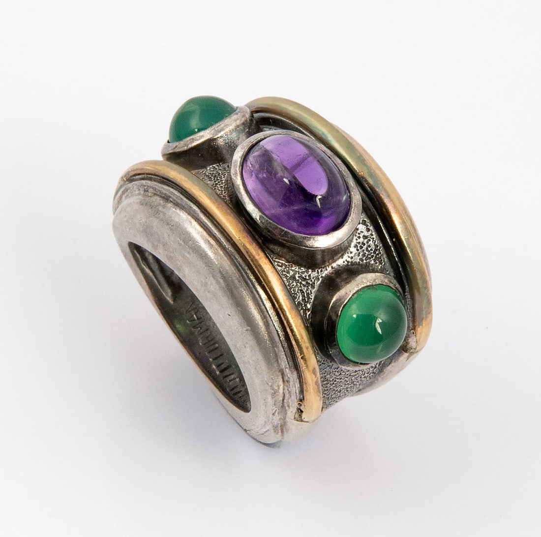 A Vintage David Yurman 14K Gold Sterling Silver Amethyst and Chrysoprase Ring (1 of 4)