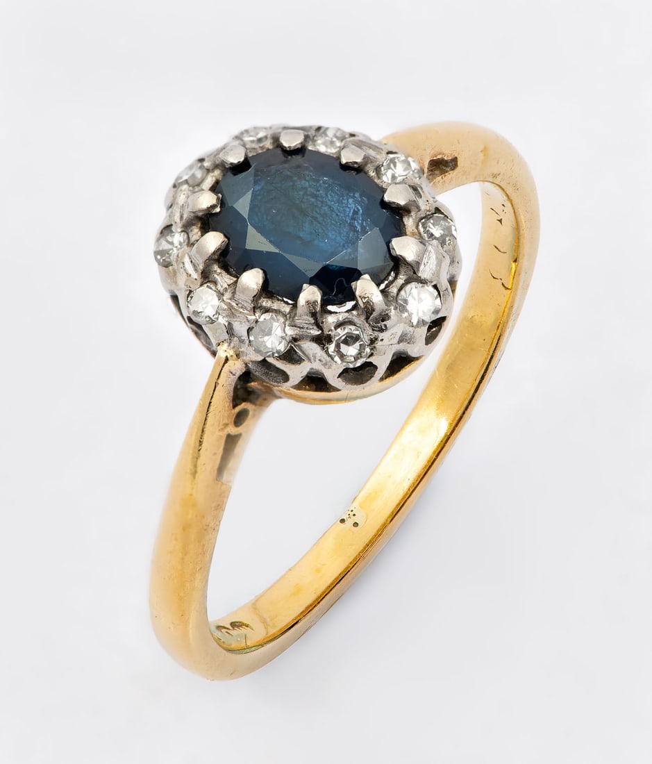 An 18K Yellow Gold Sapphire and Diamond Cluster Ring (1 of 4)