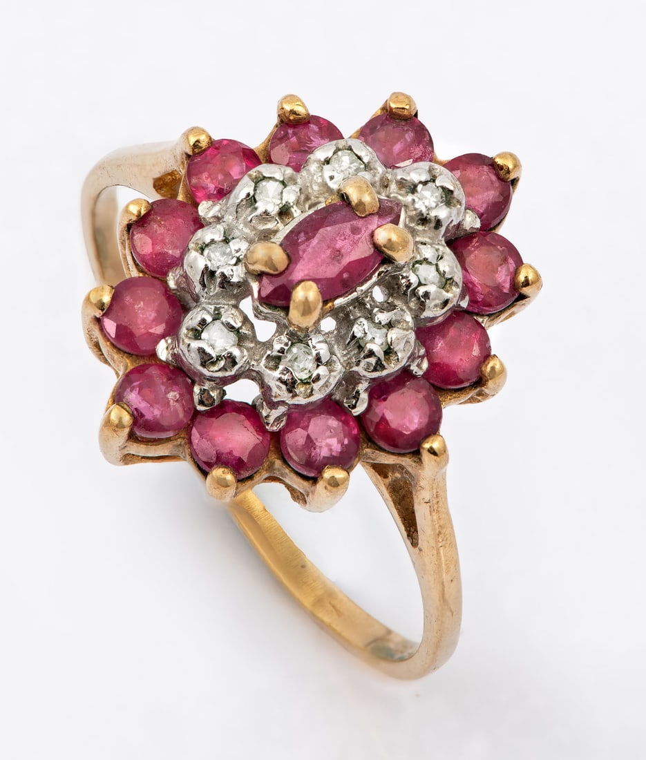 A 14K Gold Diamond and Ruby Ring (1 of 4)