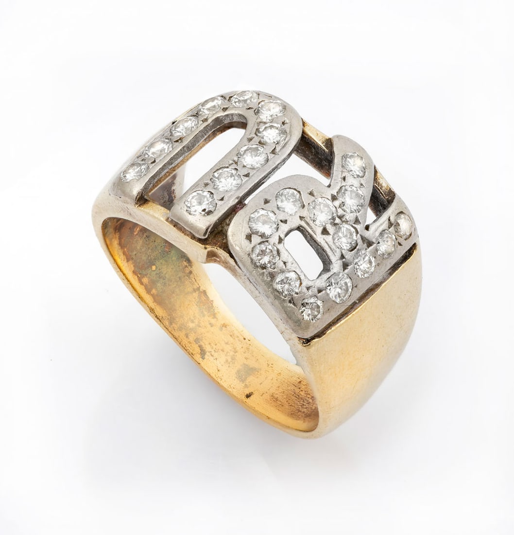 A Vintage 10K Two Tone Gold and Diamond Letter Ring (1 of 4)