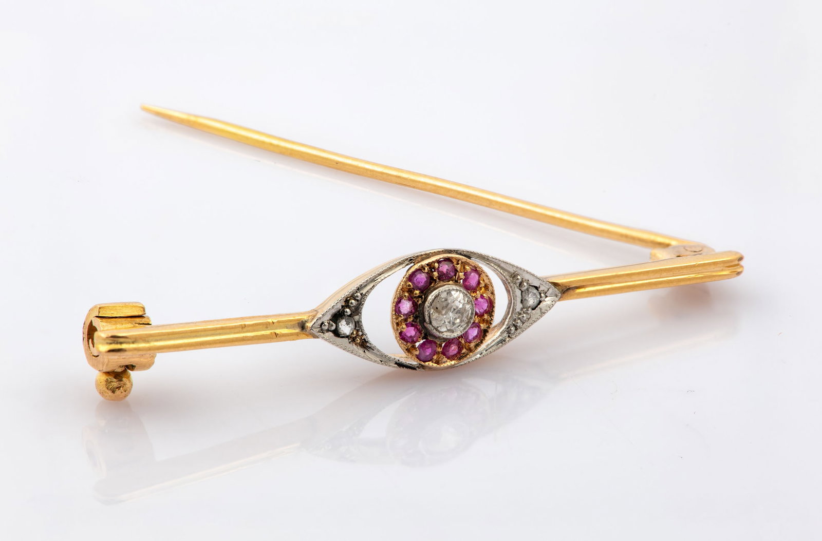 A 14K Gold Platinum Diamond and Ruby Brooch (1 of 1)
