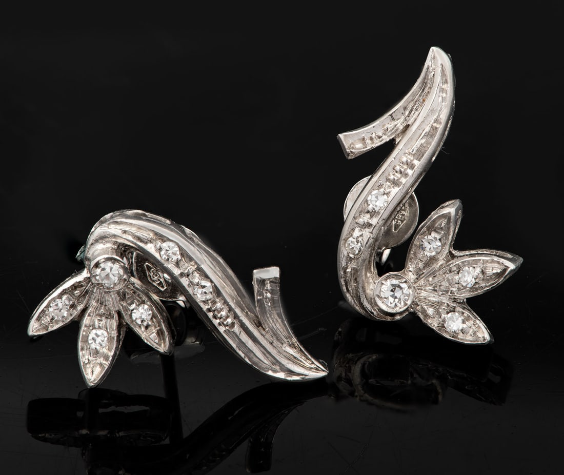 A Pair of 18K White Gold and Diamond Earrings (1 of 3)