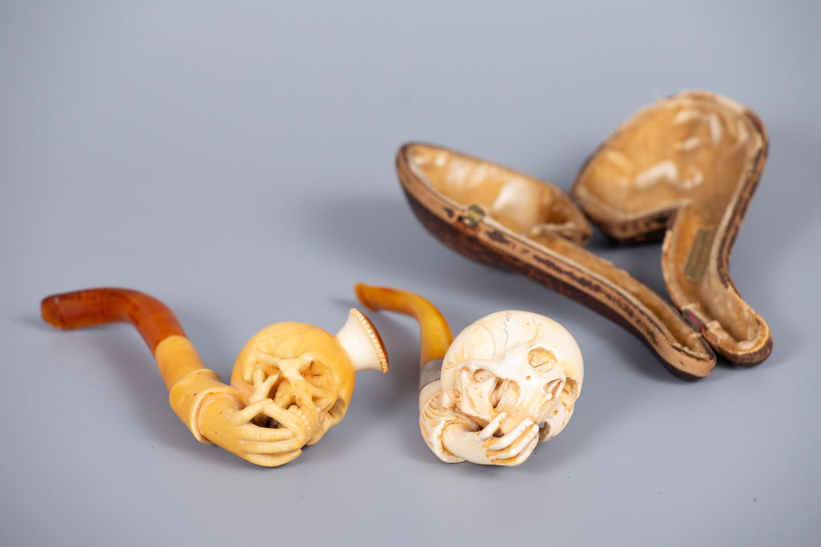 A Pair of Carved Amber and Meerschaum Pipes, 19th Century (1 of 3)