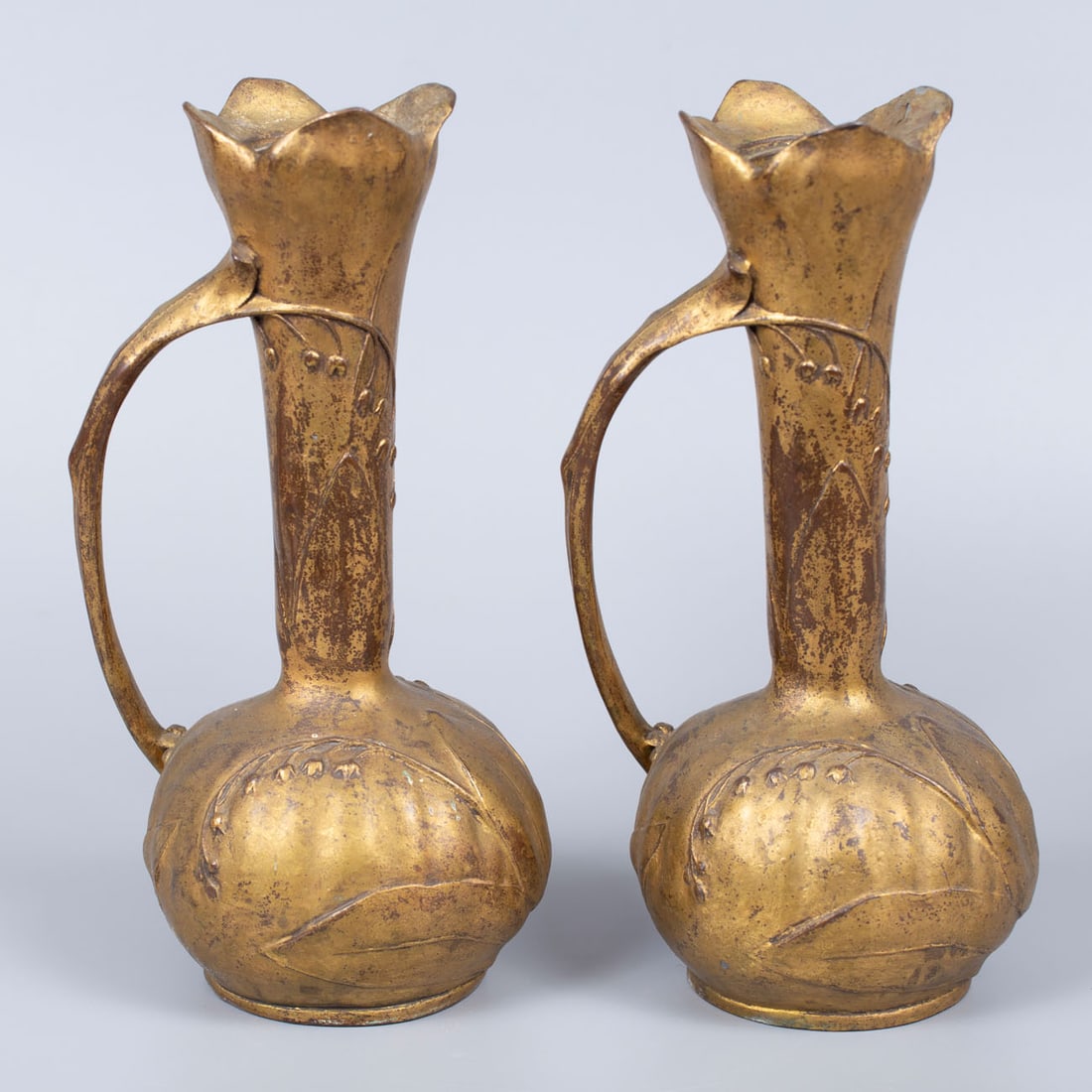 A Pair of Art Nouveau Louis Chalon Gilt Bronze Vases, France, 1900's: A Pair of Art Nouveau Louis Chalon Gilt Bronze Vases, France, 1900's
