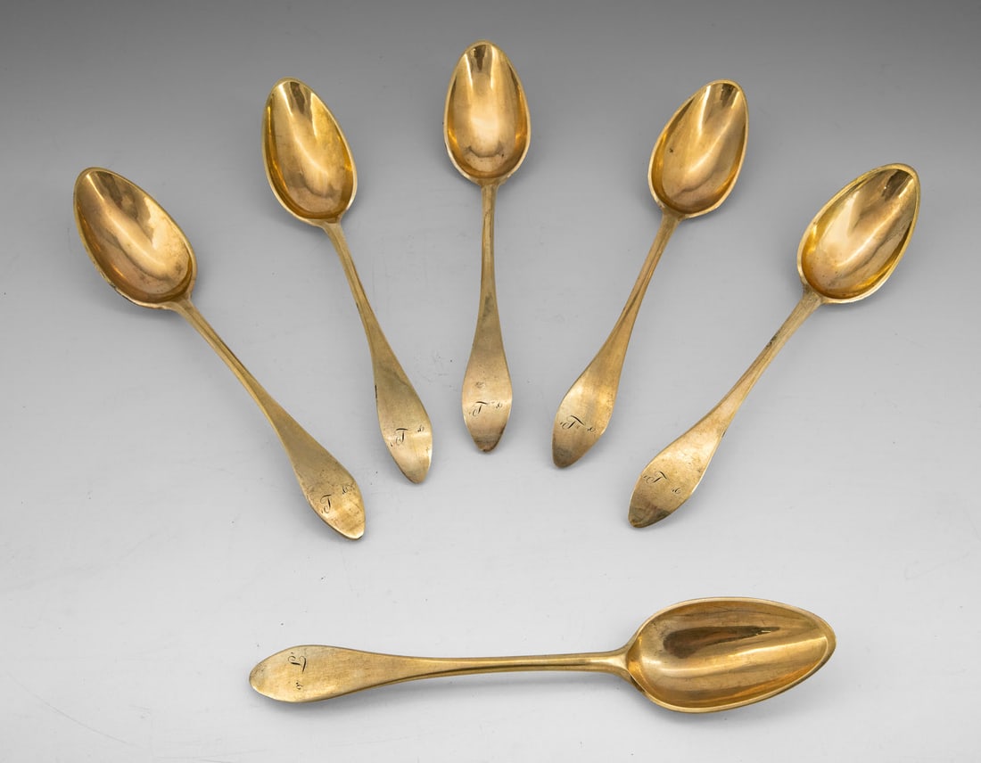 A Set of Six Parcel Gilt Silver Spoons, Germany, Late 18th Century (1 of 3)