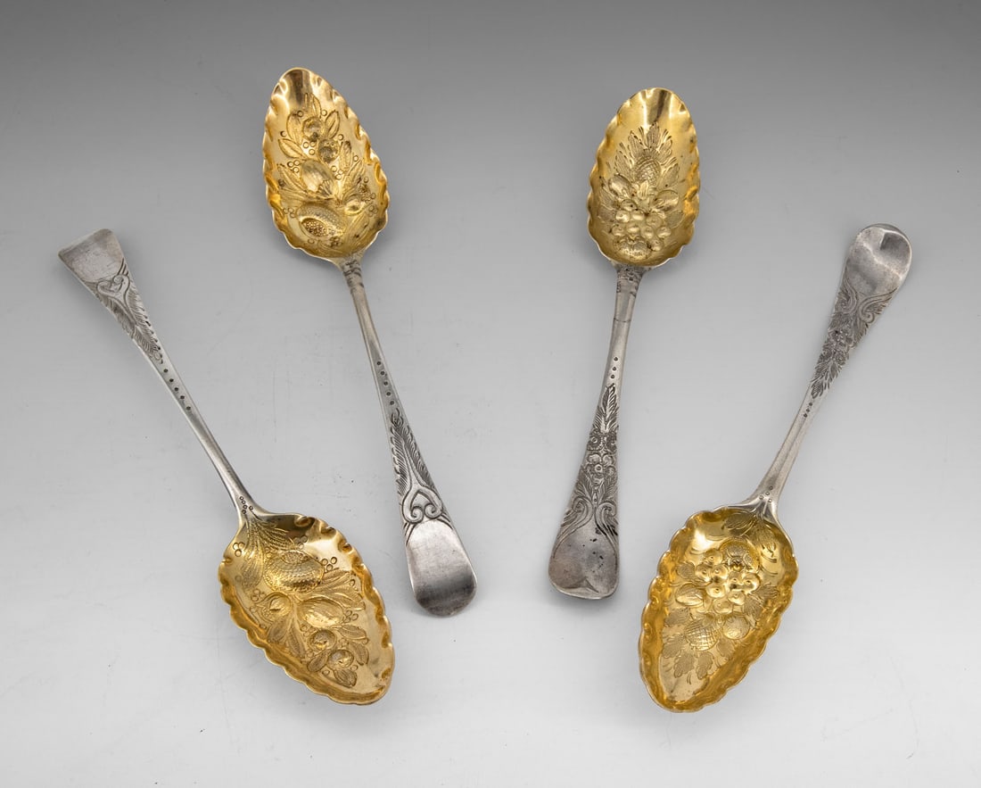 A Set of Four Parcel Gilt Silver Berry Spoons, England, London, Circa 1800 (1 of 3)