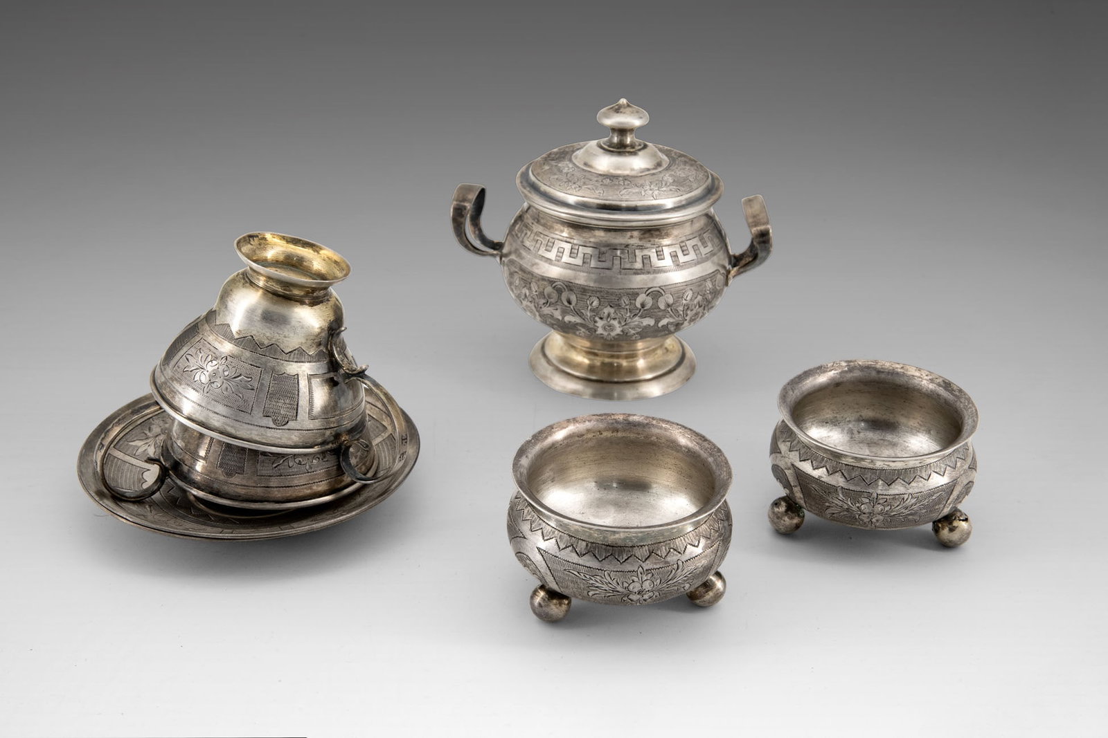 A Parcel Gilt Silver Partial Tea Set, Russia, Moscow, 1887 (1 of 3)