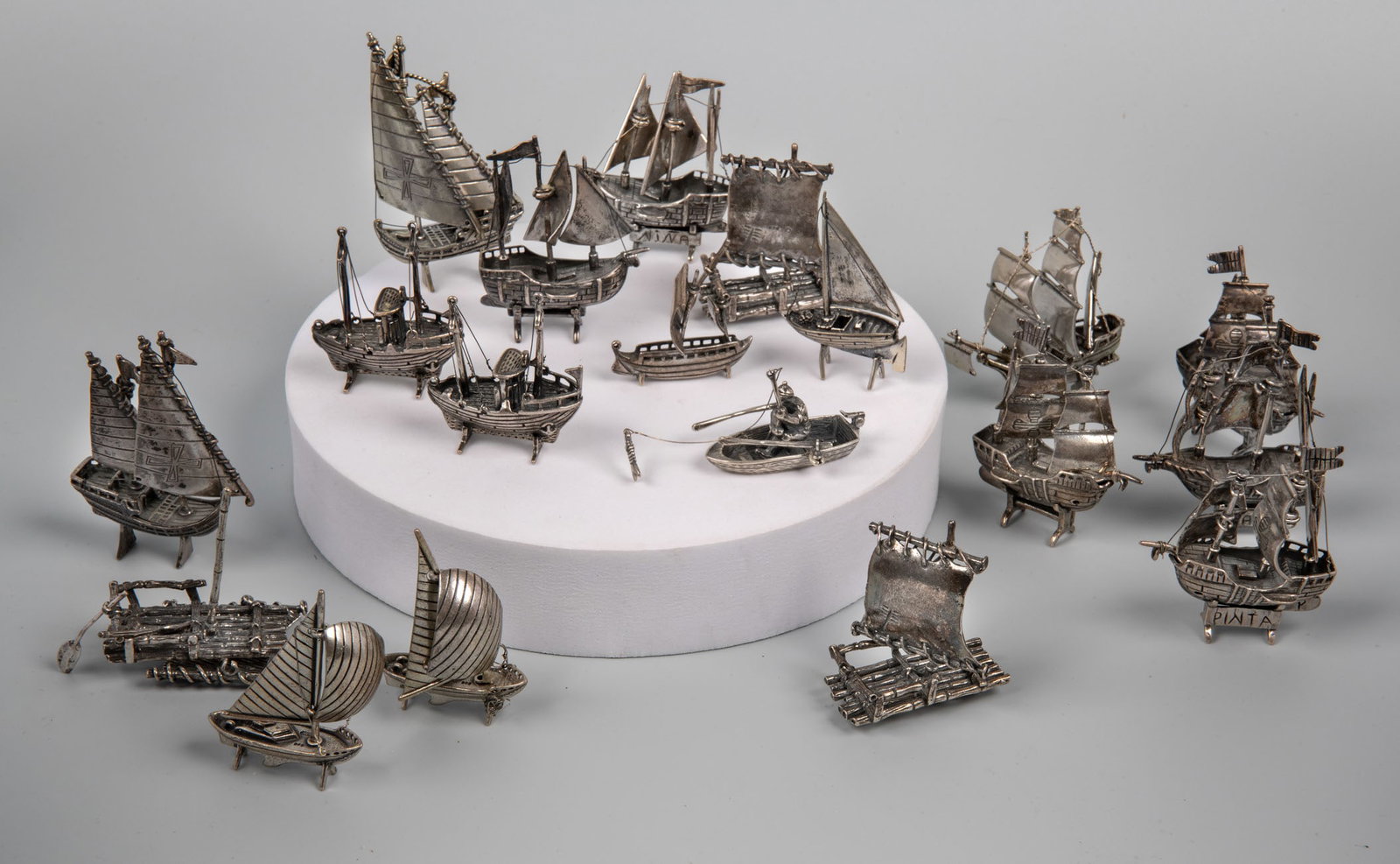 A Mixed Lot of 19 Silver Model Sailing Ships: A Mixed Lot of 19 Silver Model Sailing Ships