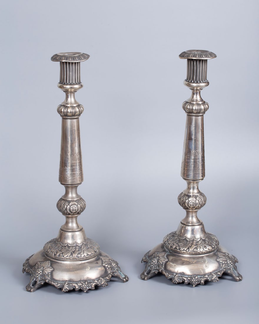 A Pair of Fine Silver Candlesticks, Poland, Circa 1900: A Pair of Fine Silver Candlesticks, Poland, Circa 1900