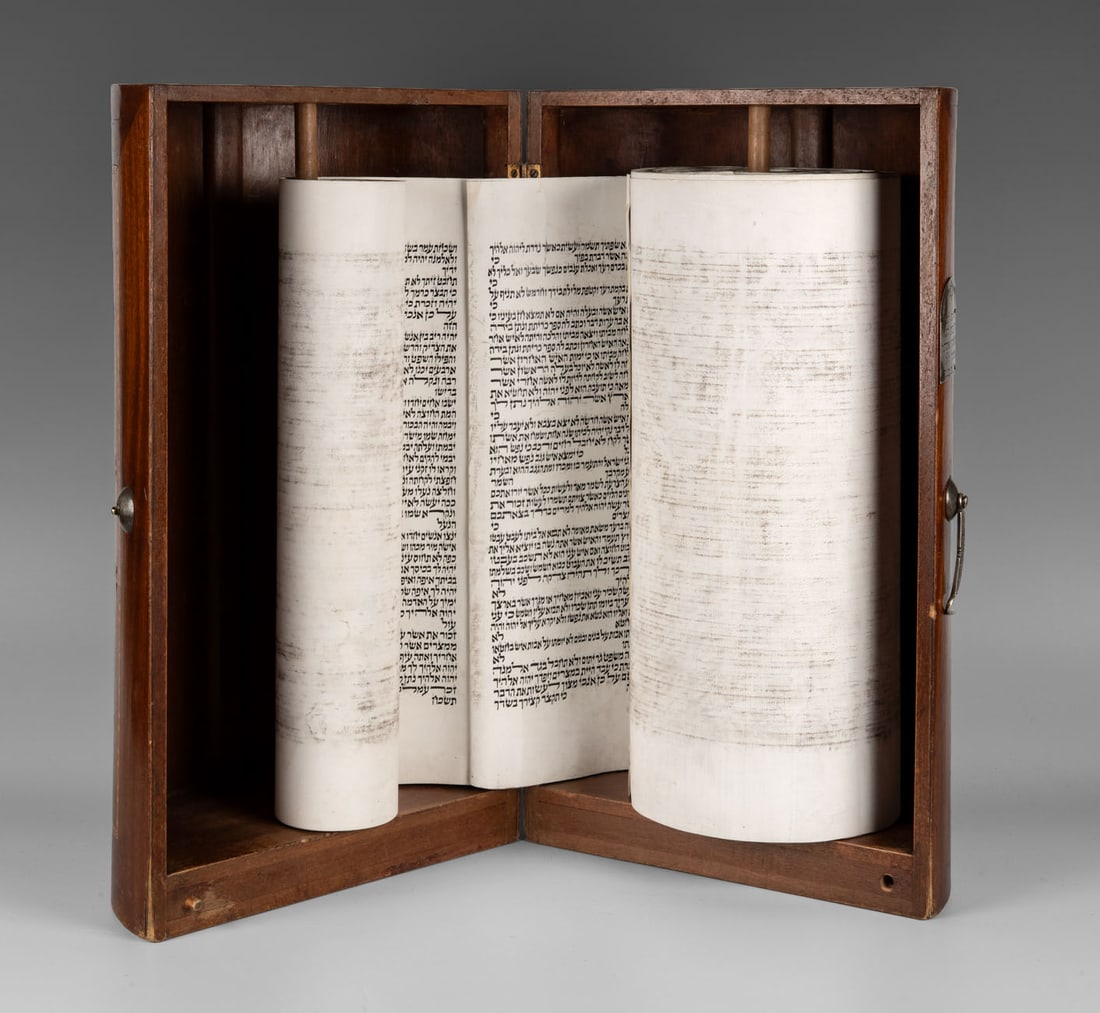 A Torah Scroll in a Veneer Wood Ark, First Half of the 20th Century (1 of 3)