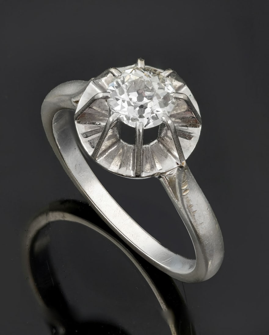 A French 18K White Gold Diamond Solitaire Ring (1 of 4)
