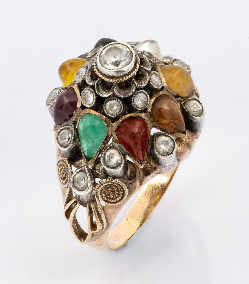 A Thai 10K Yellow Gold Silvertop and Gemstone Ring (1 of 4)