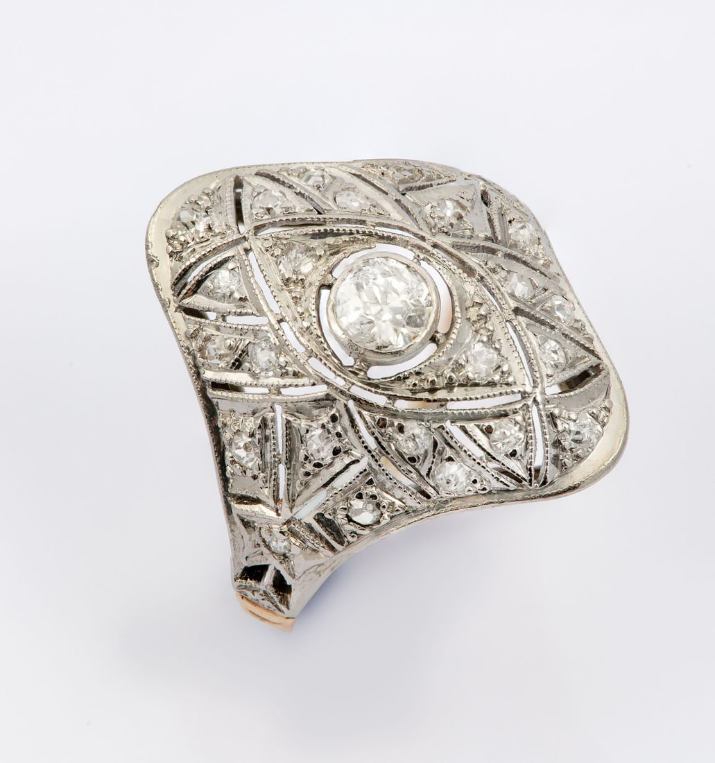 A Fine Art Deco Platinum 14K Yellow Gold and Diamond Ring: A Fine Art Deco Platinum 14K Yellow Gold and Diamond Ring