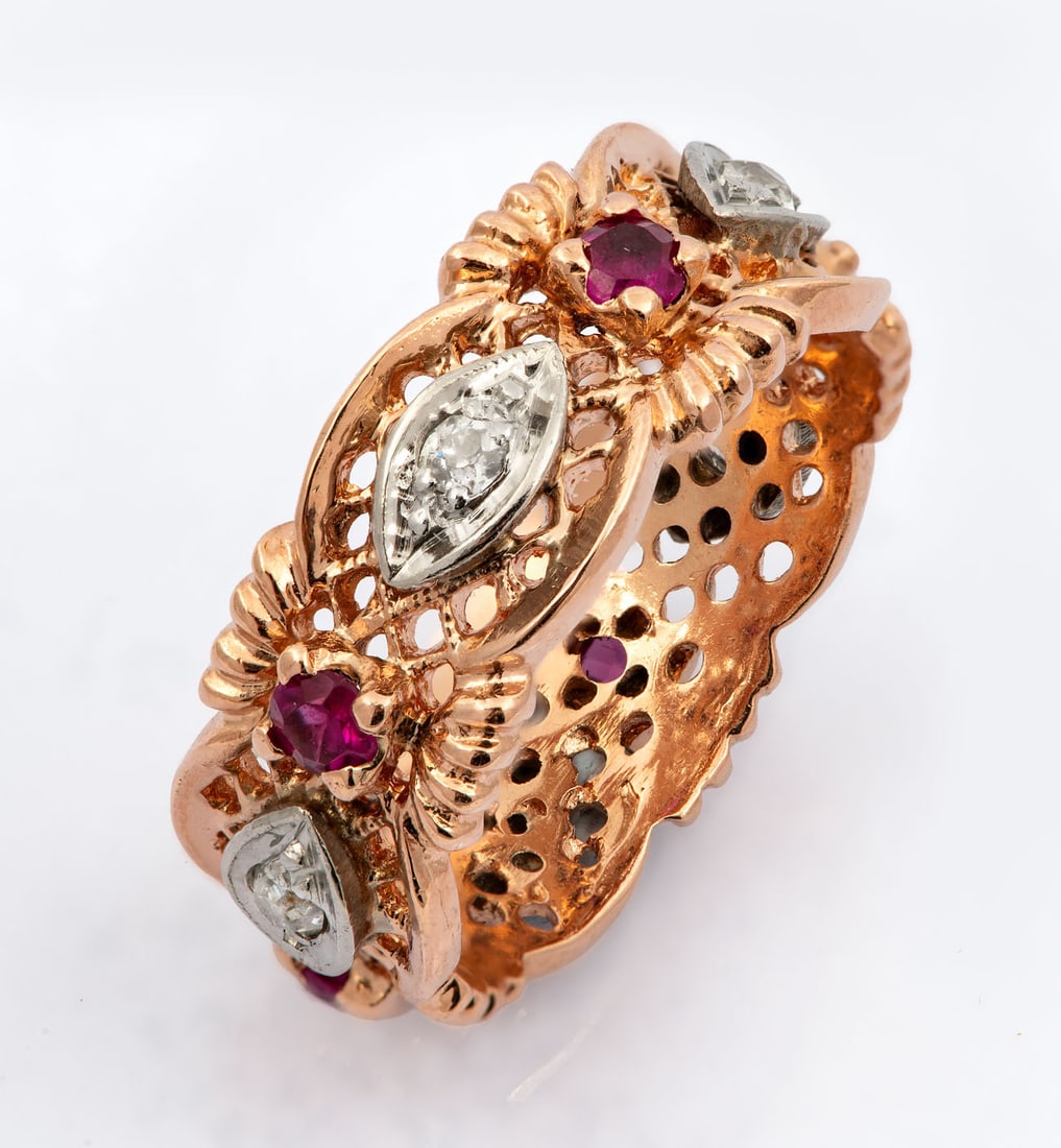 A 14K Rose Gold Diamond and Ruby Ring (1 of 4)