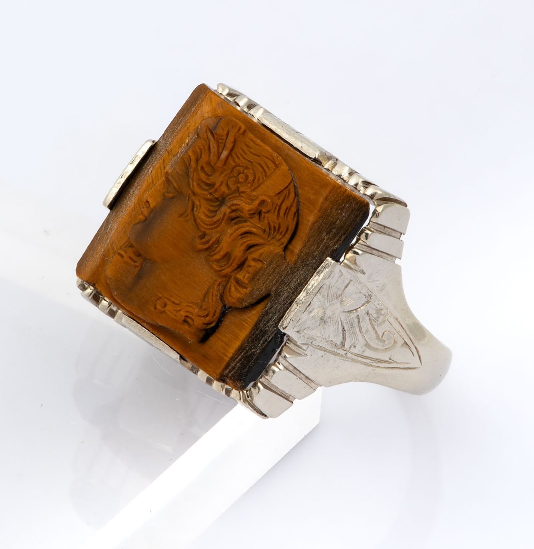 An Art-Deco 14K White Gold and Tiger Eye Ring (1 of 4)