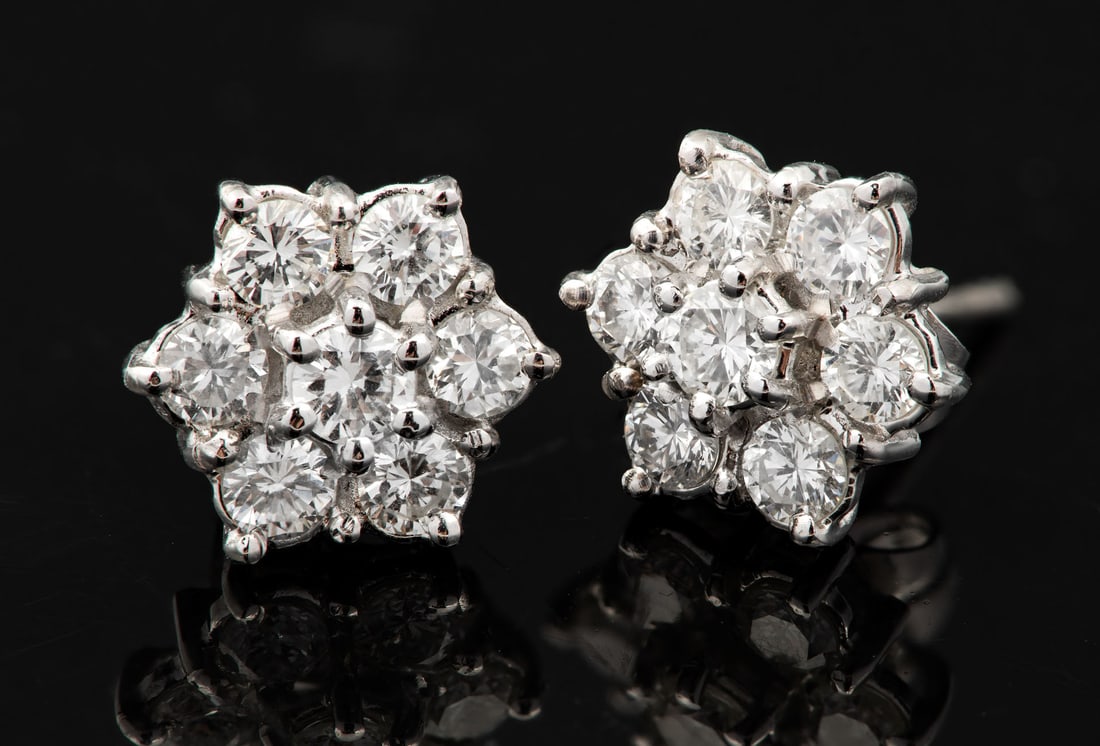 A Pair of 18K White Gold and Diamond Stud Earrings (1 of 3)