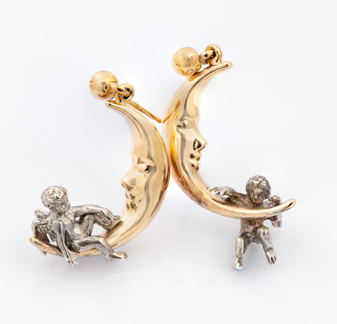 A Pair of 14K Yellow Gold and Silver Designer Earrings (1 of 3)