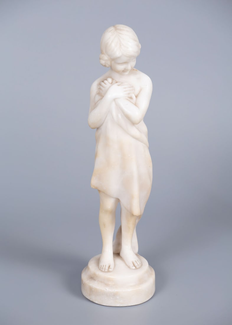 A Goldscheider White Marble Figurine, Vienna, Early 20th Century: A Goldscheider White Marble Figurine, Vienna, Early 20th Century Marked with an impressed stamp, artist's signature and numbering.Height: 29 cm.Condition: For a full condition report please contact: o