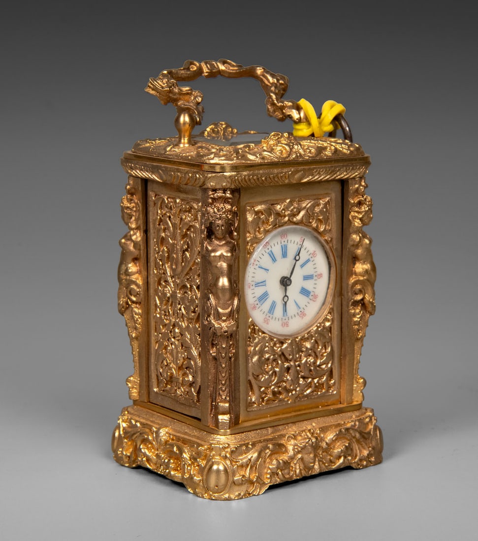 A Miniature Napoleon III Style Gilt Bronze Carriage Clock, France, Early 20th Century (1 of 5)