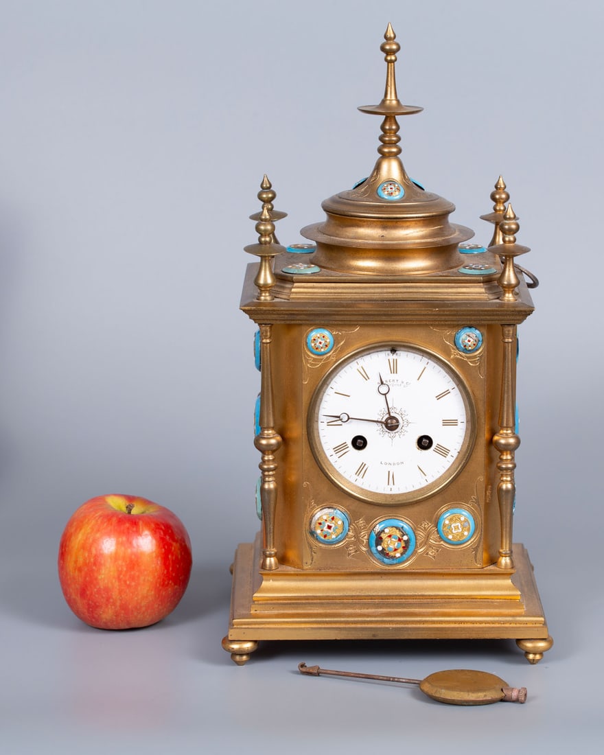 An AUBERT&Co Gilt Bronze and Polychrome Enamel Mantel Clock, England, 19th Century (1 of 8)