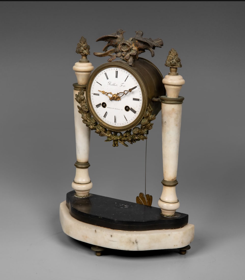 A Louis XVI Style Bronze and Marble Portico Mantel Clock, France, Paris, Late 19th Century (1 of 3)
